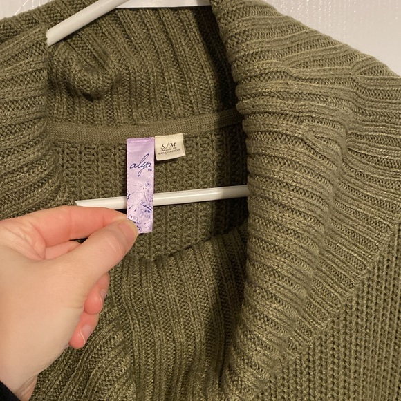 Olive Green Poncho Style Sweater - Picture 2 of 7